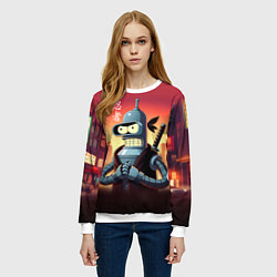 Свитшот женский Крутой ниндзя Бендер в ночном городе, цвет: 3D-белый — фото 2