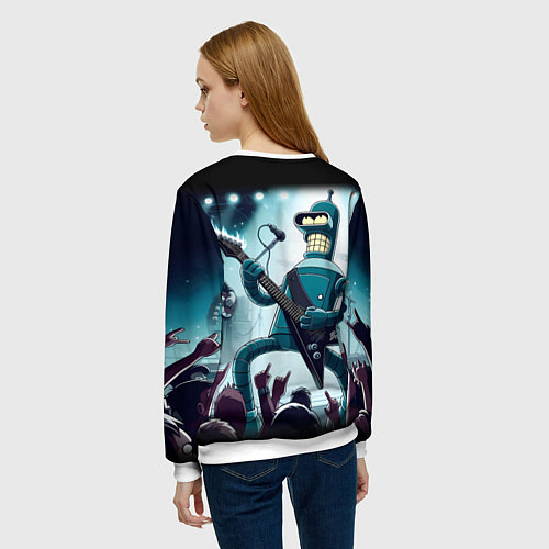 Женский свитшот Гитарист Бендер из рок группы Футурамы / 3D-Белый – фото 4