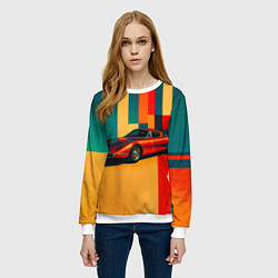 Свитшот женский Спорткар ретрофутуризм поп-арт 1970-е, цвет: 3D-белый — фото 2