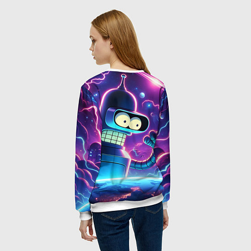 Женский свитшот Bender in neon space - cartoon Futurama / 3D-Белый – фото 4