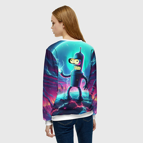 Женский свитшот Робот-сгибальщик Бендер пропускает через себя молн / 3D-Белый – фото 4