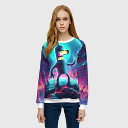 Свитшот женский Робот-сгибальщик Бендер пропускает через себя молн, цвет: 3D-белый — фото 2