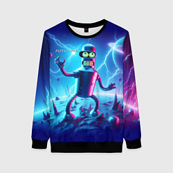 Женский свитшот Bender on neon planet - ai art fantasy