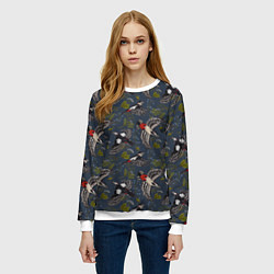 Свитшот женский Дятлы и цветы, цвет: 3D-белый — фото 2