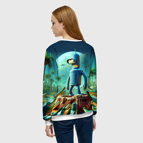Женский свитшот Роботу-сгибальщику Бендеру по-барабану стая крокод / 3D-Белый – фото 4