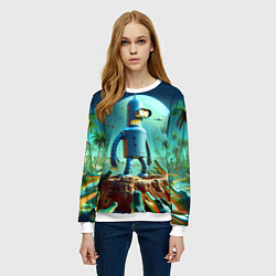 Свитшот женский Роботу-сгибальщику Бендеру по-барабану стая крокод, цвет: 3D-белый — фото 2