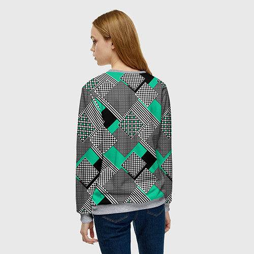Женский свитшот Черно бирюзовая абстрактная геометрия пэчворк / 3D-Меланж – фото 4