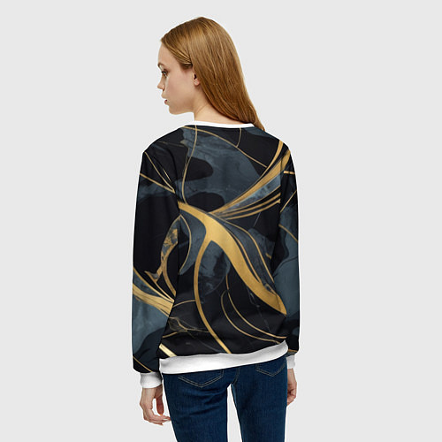 Женский свитшот Мраморный узор с золотыми полосками / 3D-Белый – фото 4