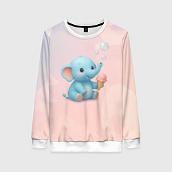 Свитшот женский Маленький слоненок с мороженым пускает пузыри, цвет: 3D-белый