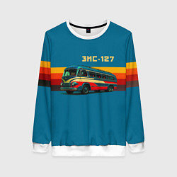 Свитшот женский Ретро автобус ЗИС-127 поп-арт, цвет: 3D-белый