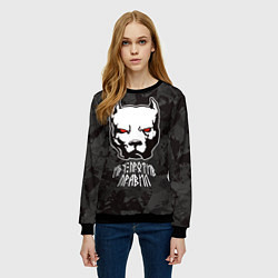 Свитшот женский Белый питбуль - иду против правил, цвет: 3D-черный — фото 2