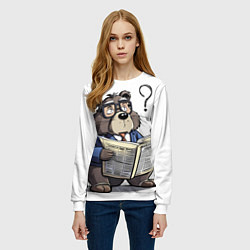 Свитшот женский Бобр - интеллигент с газетой, цвет: 3D-белый — фото 2