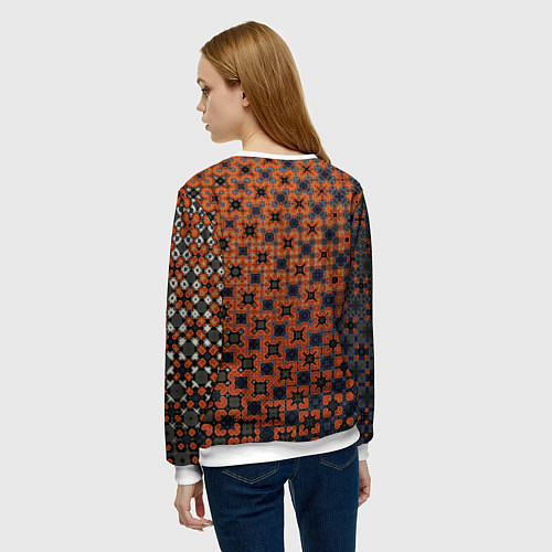 Женский свитшот Узорчатый градиент рыже-синий / 3D-Белый – фото 4