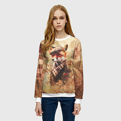 Свитшот женский Винтажный лис на осеннем фоне, цвет: 3D-белый — фото 2