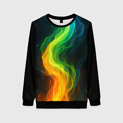 Свитшот женский Разноцветное пламя, цвет: 3D-черный