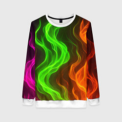 Свитшот женский Разноцветное пламя огня, цвет: 3D-белый