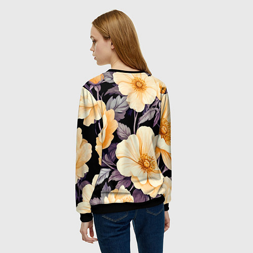 Женский свитшот Крупные жёлтые цветы / 3D-Черный – фото 4