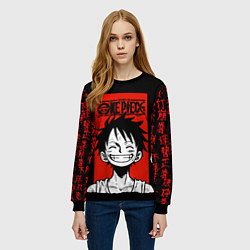 Свитшот женский Ван Пис, Луффи на красном, цвет: 3D-черный — фото 2