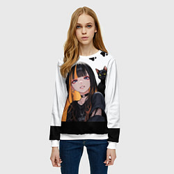 Свитшот женский Девушка и кот, цвет: 3D-белый — фото 2