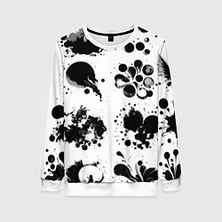 Свитшот женский Чёрно-белые кляксы - абстракция, цвет: 3D-белый