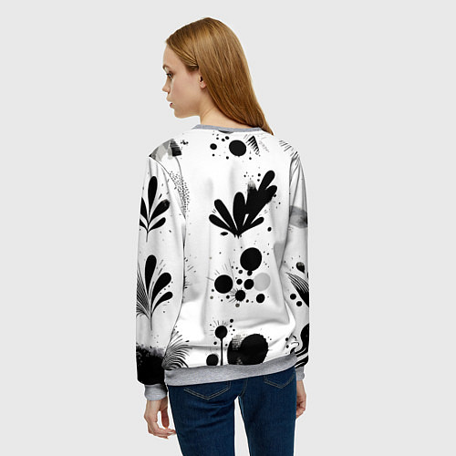 Женский свитшот Растительный паттерн и кляксы - Милан / 3D-Меланж – фото 4