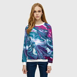 Свитшот женский Абстракция бело сине красный мрамор, цвет: 3D-белый — фото 2