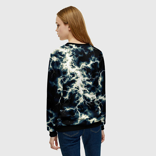 Женский свитшот Чёрно-синий разряд абстракция / 3D-Черный – фото 4