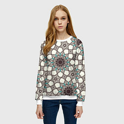 Свитшот женский Калейдоскоп из цветочных звезд, цвет: 3D-белый — фото 2