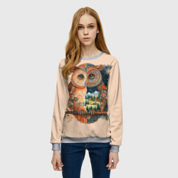 Свитшот женский Сова разделенная на день и ночь абстракция, цвет: 3D-меланж — фото 2
