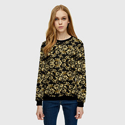 Свитшот женский Народная русская роспись - позолота паттерн, цвет: 3D-черный — фото 2