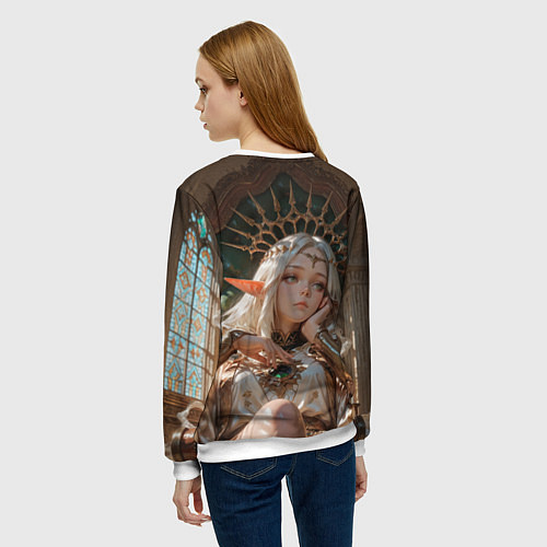 Женский свитшот Беловолосая королева эльфов на троне / 3D-Белый – фото 4