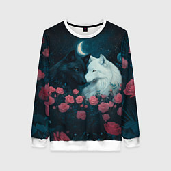 Свитшот женский Влюбленные волки и розы, цвет: 3D-белый