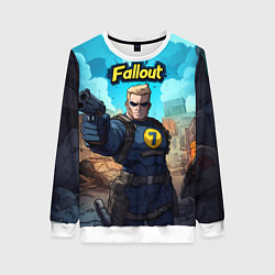 Свитшот женский Fallout смотритель с пистолетом, цвет: 3D-белый