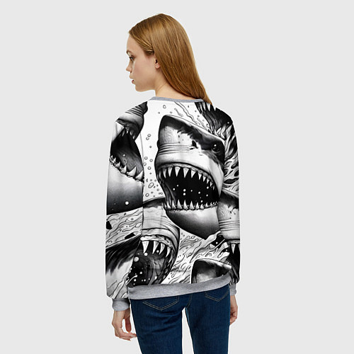 Женский свитшот Белая акула - стая / 3D-Меланж – фото 4