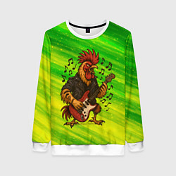 Свитшот женский Петух гитарист, цвет: 3D-белый