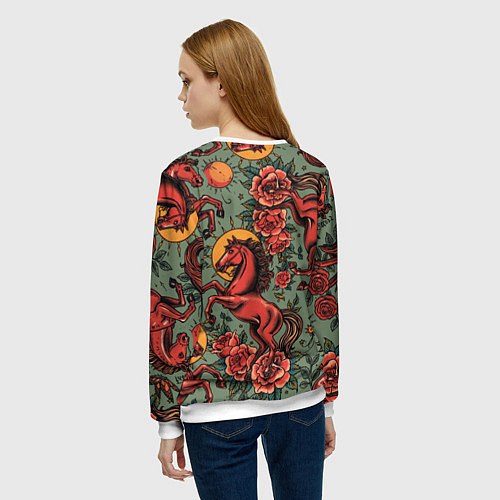 Женский свитшот Красный конь и розы / 3D-Белый – фото 4