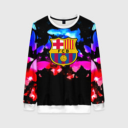 Свитшот женский Барселона неоновые бабочки, цвет: 3D-белый