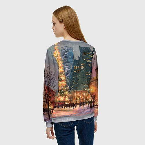 Женский свитшот Москва - сити и новогодняя елка / 3D-Меланж – фото 4