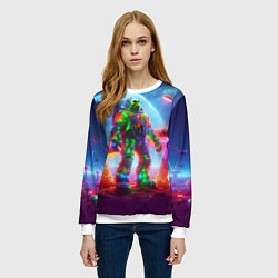 Свитшот женский Неоновый космонавт Шрек на планете гигантских мухо, цвет: 3D-белый — фото 2