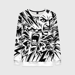 Свитшот женский Свирепые лица и молнии - нейроарт, цвет: 3D-белый