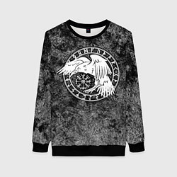 Женский свитшот Ворон в круге рун и компас вегвизир