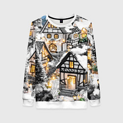 Свитшот женский Объемные новогодние дома, цвет: 3D-белый