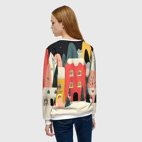 Женский свитшот Разноцветные новогодние дома / 3D-Белый – фото 4