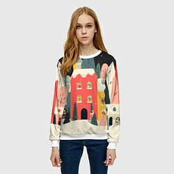 Свитшот женский Разноцветные новогодние дома, цвет: 3D-белый — фото 2