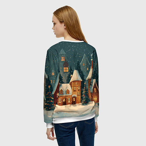 Женский свитшот Сказочный Новогодний городок / 3D-Белый – фото 4