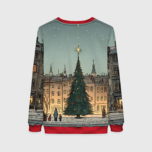 Женский свитшот Новогодняя елка во дворе / 3D-Красный – фото 2