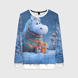 Женский свитшот Новогодняя лошадь с подарками