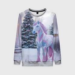 Свитшот женский Геометрическая новогодняя лошадка, цвет: 3D-меланж