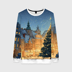 Свитшот женский Новый год в старом городе, цвет: 3D-белый