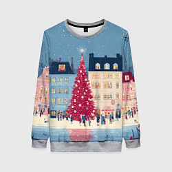 Свитшот женский Новогоднее гуляние у красной елки, цвет: 3D-меланж